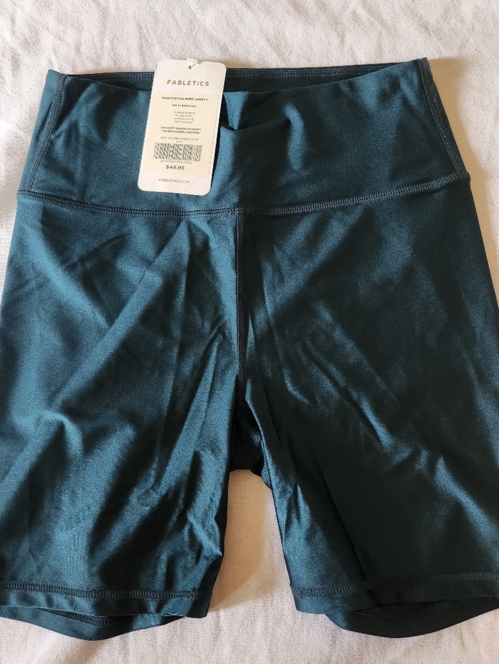 NWT Fabletics High Waisted Shine Shorts 6” Teal Green Midnight Size M Athletic